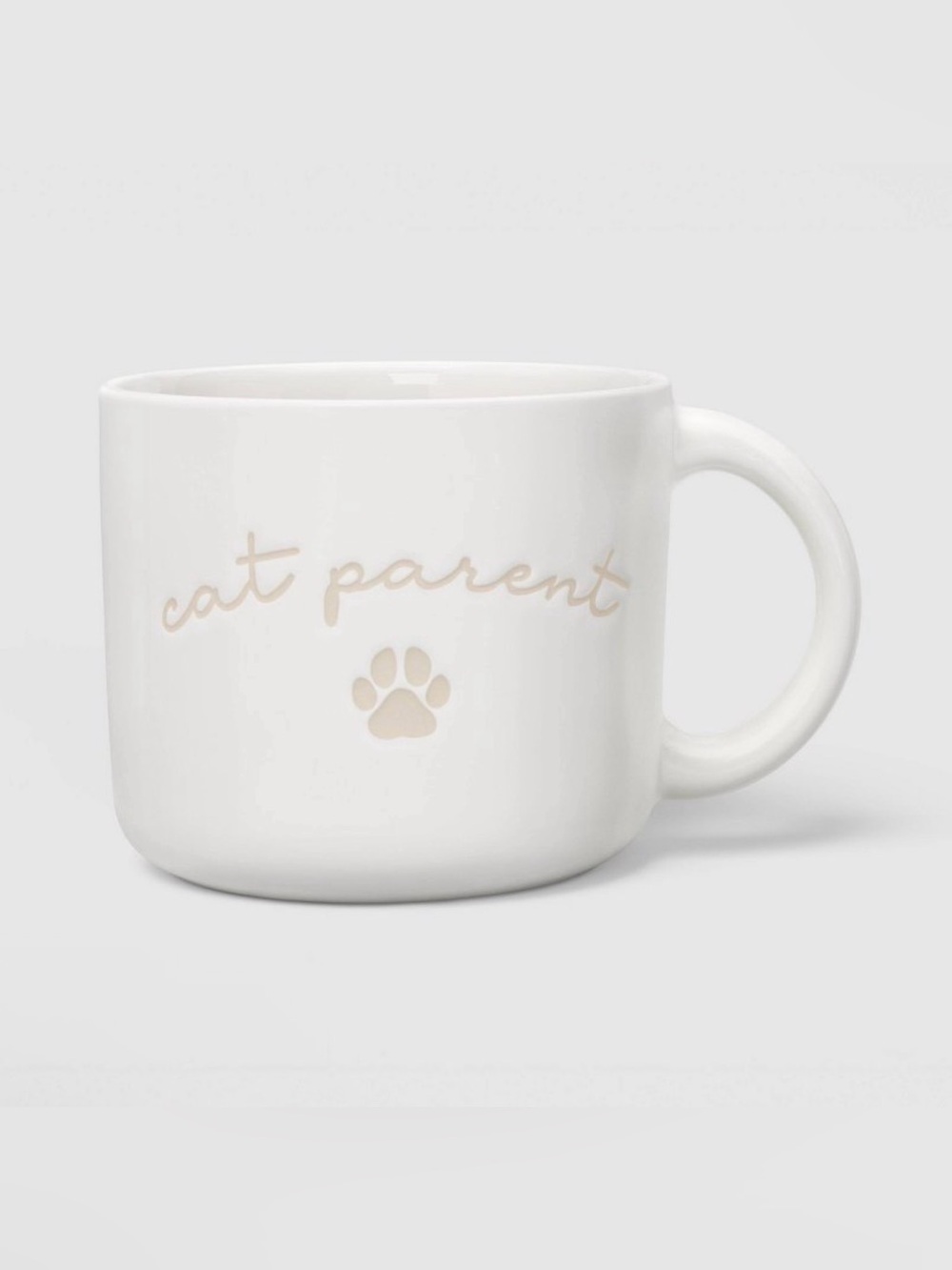 Room Essentials White Cat Parent Ceramic Mug with Beige Script 14oz